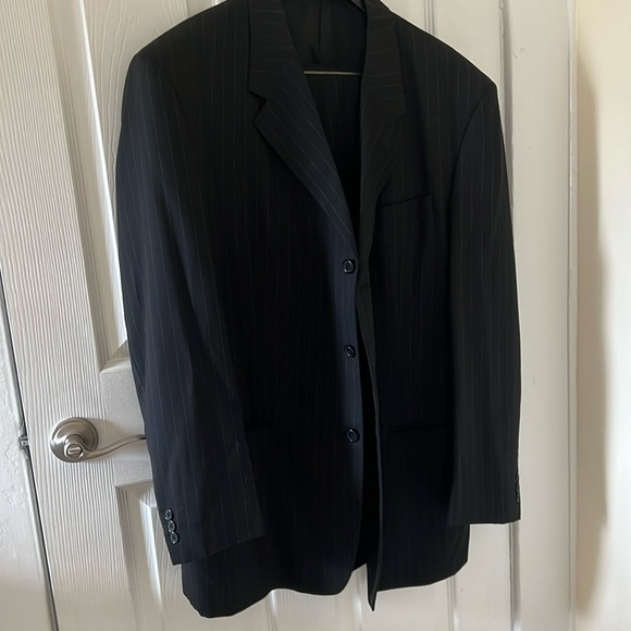 2 Piece Pin Stripe Suit Size 44L Men’s Black - Picture 1 of 6